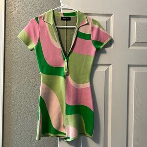 White Fox Boutique Romper, Size Small, Pink & Green